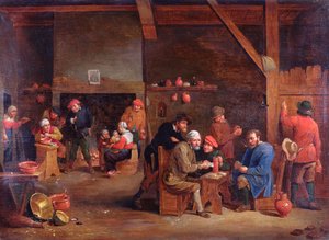 Taveerne interieur met kaartspelers